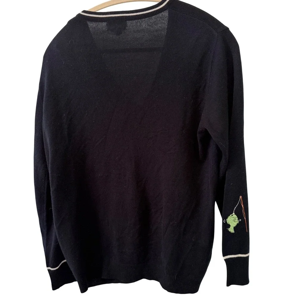 Vintage 80s Adee California Men's Novelty Otter Fishing Skiing Sweater 42 V-Neck